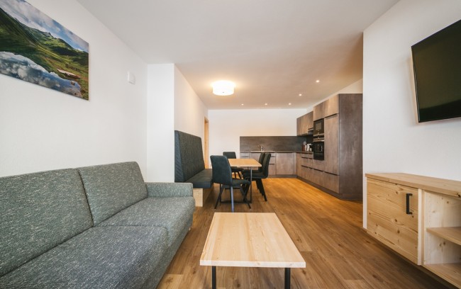 Living and dining area with kitchen