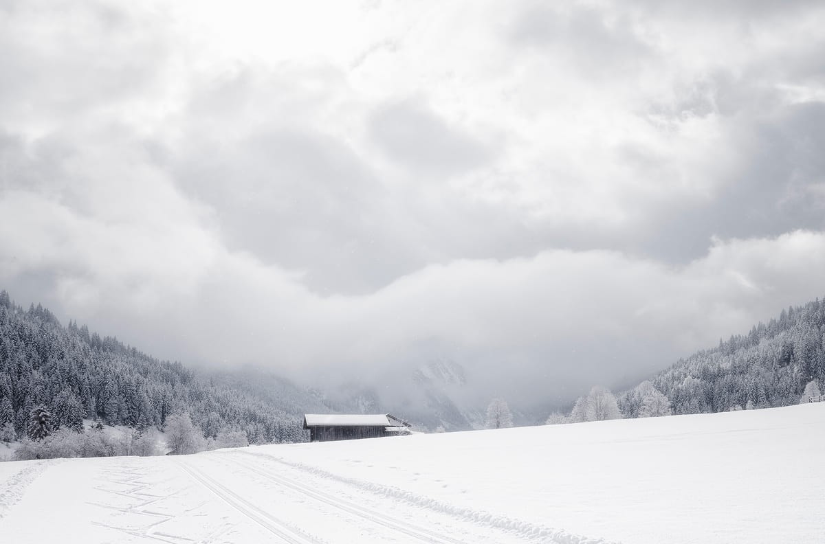 Alpine winter landscape in Kleinarl in Salzburger Land with snow and mountains