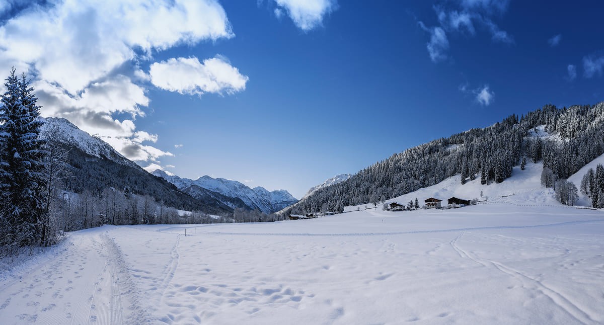 Winter in Kleinarl in Salzburger Land with snow-covered Alps and nature